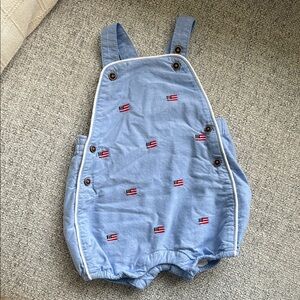 Janie and Jack Blue Baby Overalls with Flag Embroidery 6-12mo